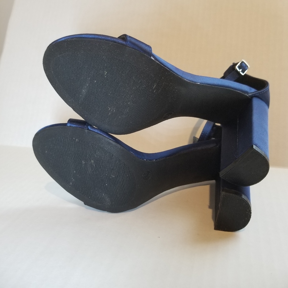 Lulus Taylor Navy Satin Ankle Strap Heels Size 6 - Picture 4 of 5